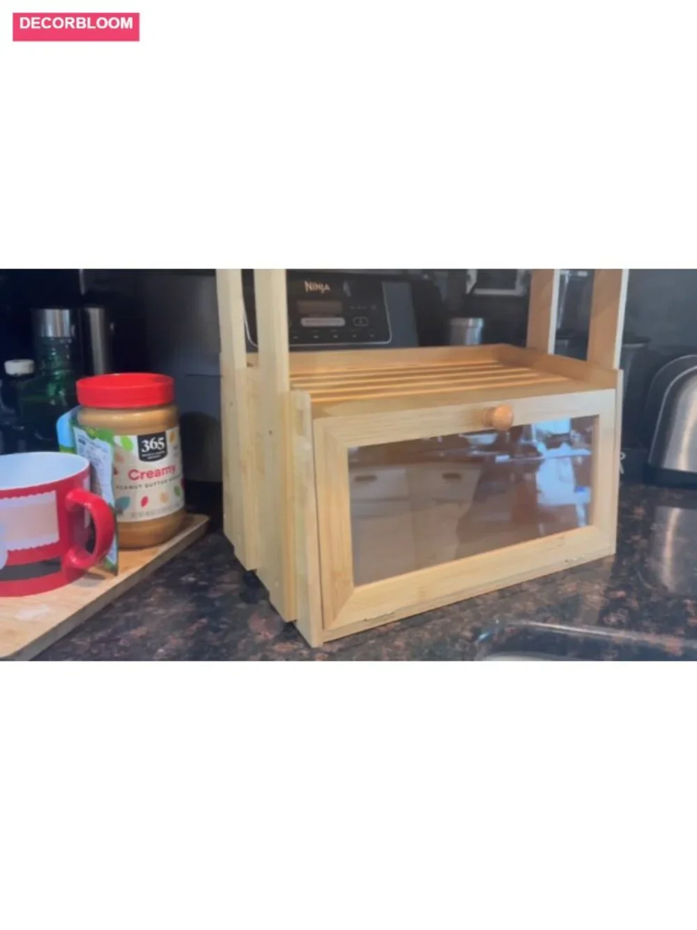 3-Tier Bamboo Bread Box with Fruit Basket for Kitchen Countertop Storage